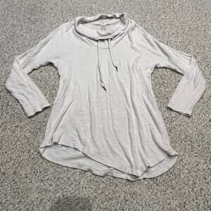 XCVI Cowl Neck Pullover Lightweight Sweatshirt Sz L Cream Beachy Coastal